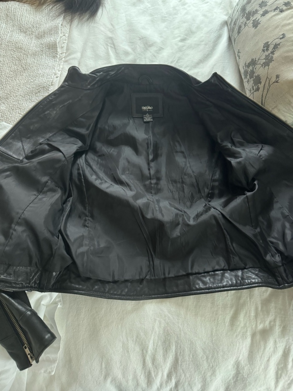 Mossimo Supply Co. Black Leather Biker Jacket with silver zippers - Picture 6 of 7